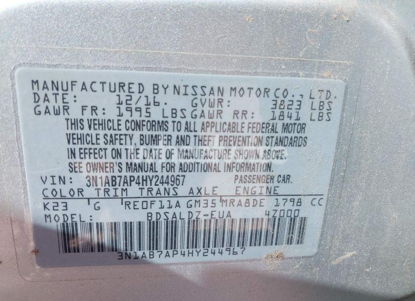 Photo 9 of 2017 Nissan Sentra SV (VIN 3N1AB7AP4HY244967)