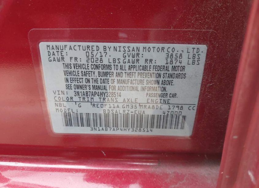 Photo 9 of 2017 Nissan Sentra SR (VIN 3N1AB7AP4HY328514)