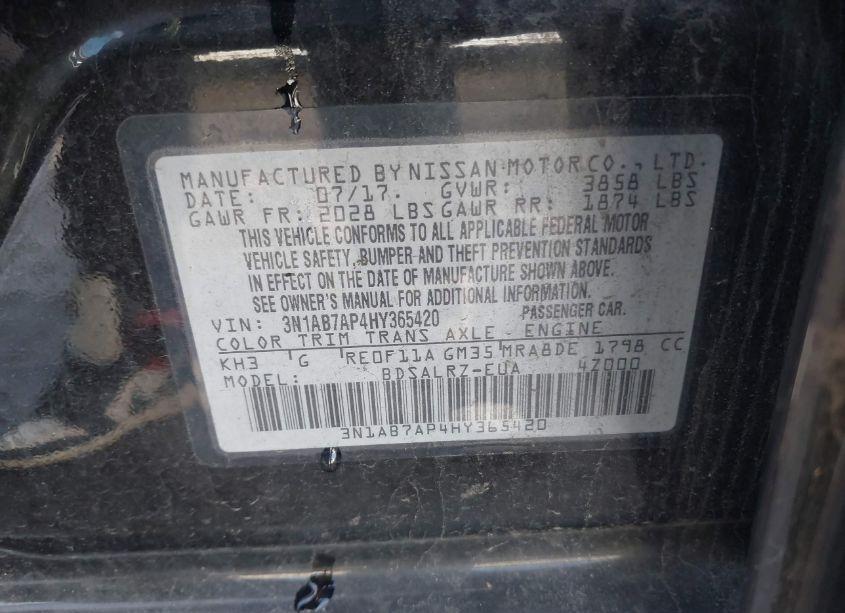 Photo 9 of 2017 Nissan Sentra SR (VIN 3N1AB7AP4HY365420)