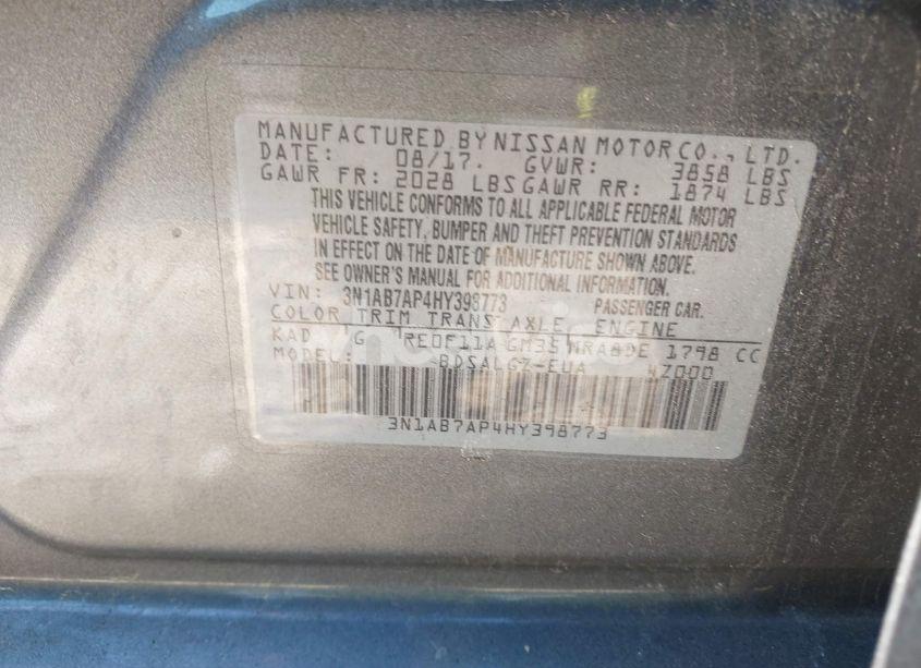 Photo 9 of 2017 Nissan Sentra SL (VIN 3N1AB7AP4HY398773)