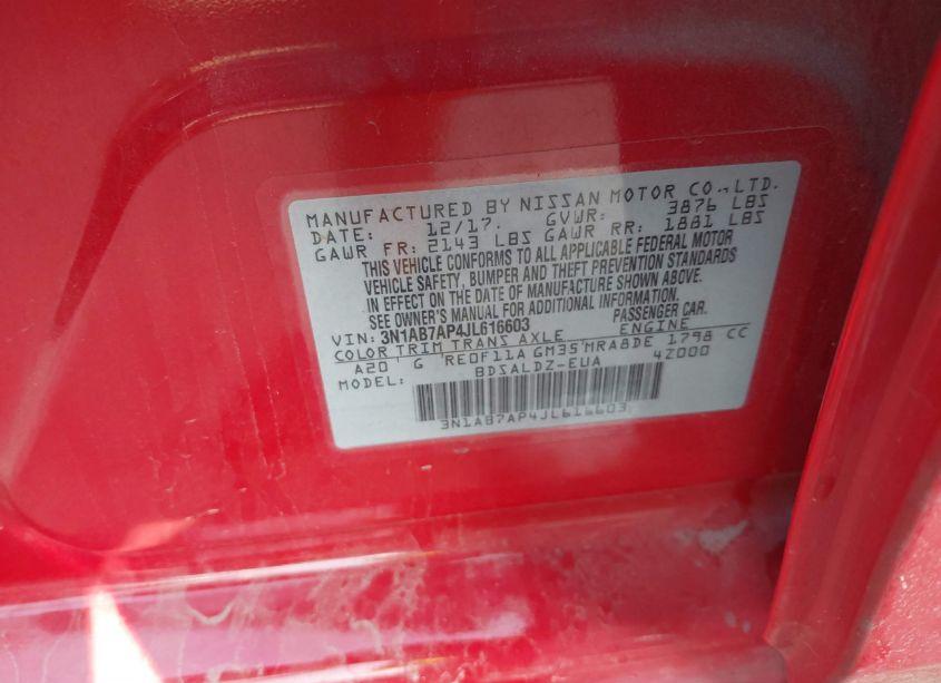Photo 9 of 2018 Nissan Sentra SV (VIN 3N1AB7AP4JL616603)