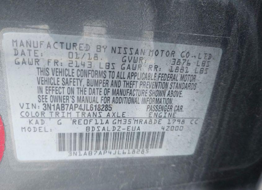 Photo 9 of 2018 Nissan Sentra SV (VIN 3N1AB7AP4JL618285)