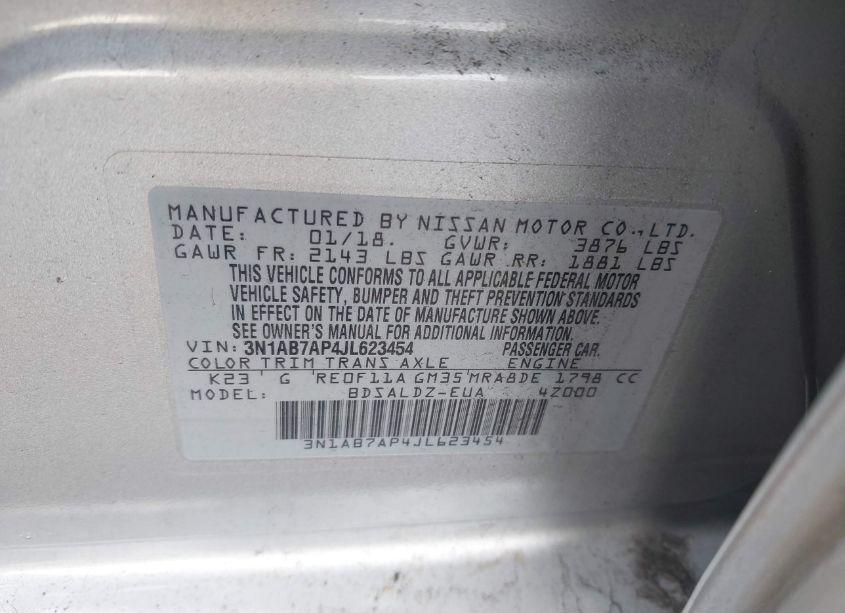 Photo 9 of 2018 Nissan Sentra SV (VIN 3N1AB7AP4JL623454)