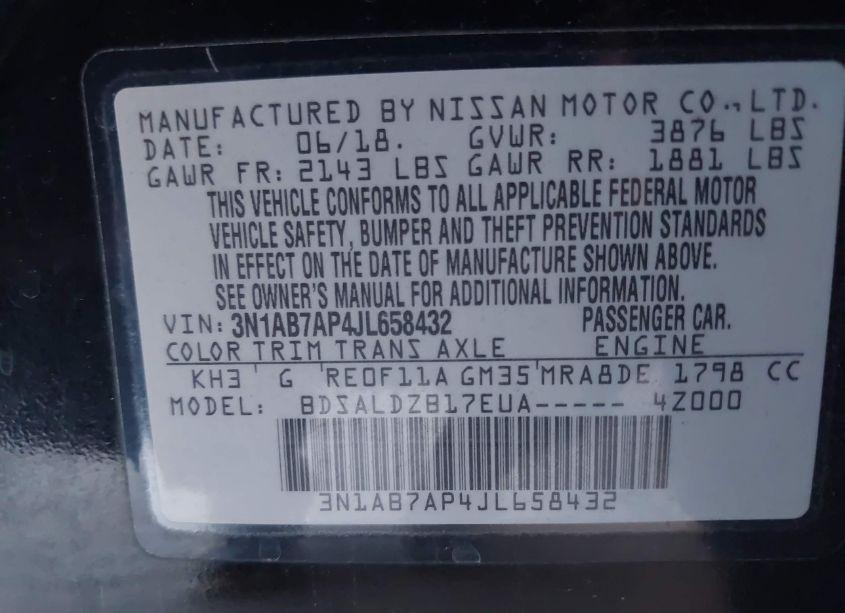 Photo 9 of 2018 Nissan Sentra SV (VIN 3N1AB7AP4JL658432)