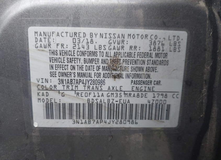 Photo 9 of 2018 Nissan Sentra S (VIN 3N1AB7AP4JY280986)