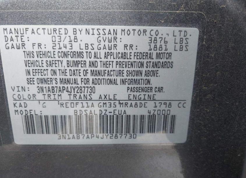 Photo 9 of 2018 Nissan Sentra SV (VIN 3N1AB7AP4JY287730)