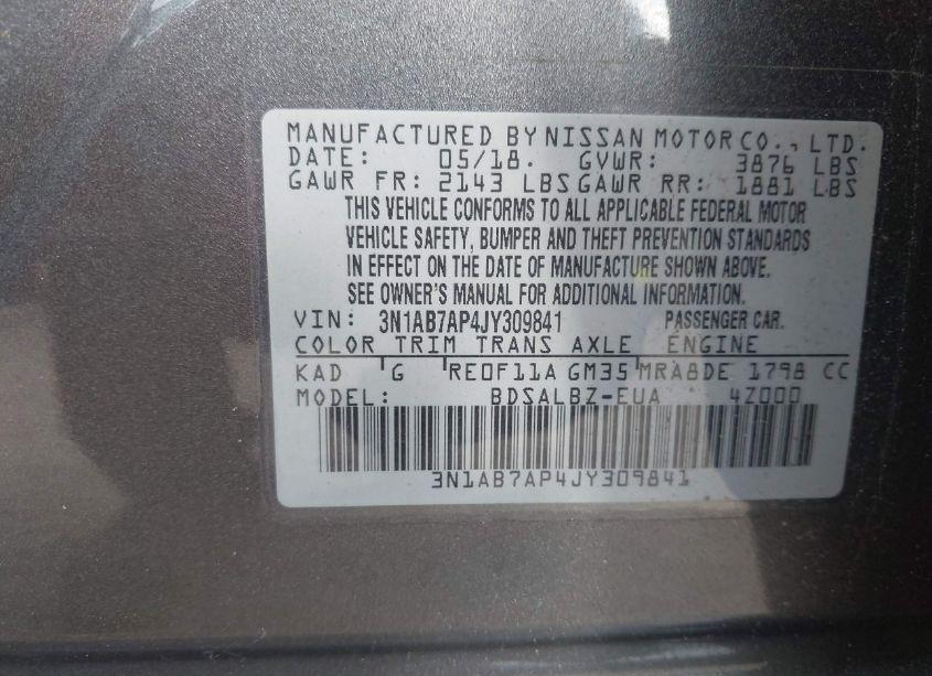 Photo 9 of 2018 Nissan Sentra S (VIN 3N1AB7AP4JY309841)