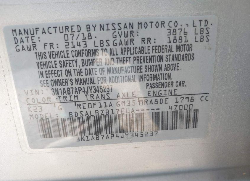 Photo 9 of 2018 Nissan Sentra S (VIN 3N1AB7AP4JY345237)