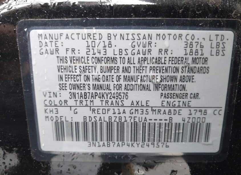 Photo 9 of 2019 Nissan Sentra S (VIN 3N1AB7AP4KY249576)