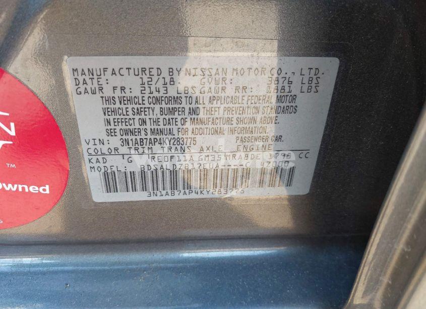 Photo 9 of 2019 Nissan Sentra SV (VIN 3N1AB7AP4KY283775)