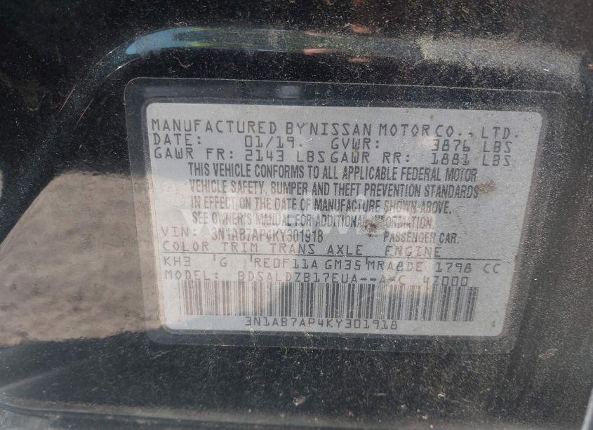 Photo 9 of 2019 Nissan Sentra SV (VIN 3N1AB7AP4KY301918)