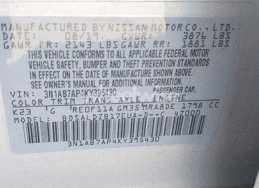 Photo 9 of 2019 Nissan Sentra SV (VIN 3N1AB7AP4KY395430)