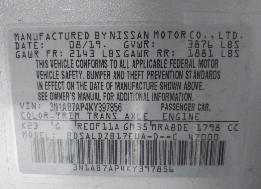 Photo 9 of 2019 Nissan Sentra SV (VIN 3N1AB7AP4KY397856)