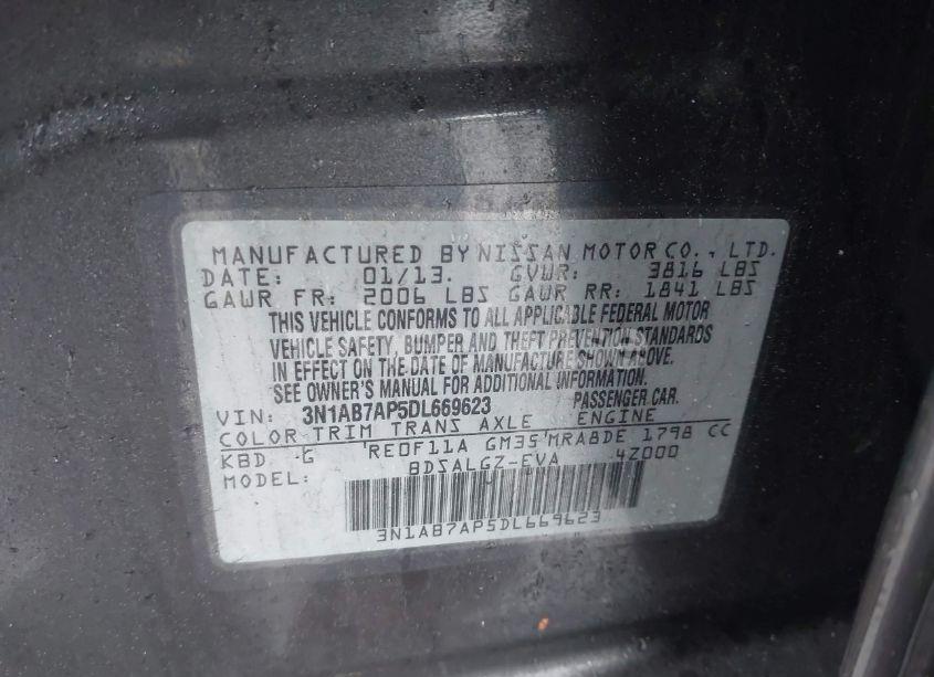 Photo 9 of 2013 Nissan Sentra SL (VIN 3N1AB7AP5DL669623)