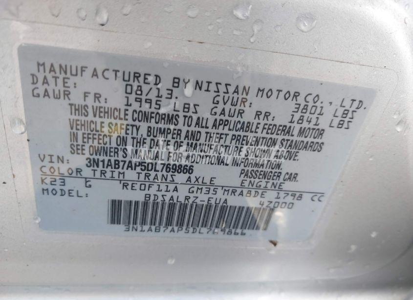 Photo 9 of 2013 Nissan Sentra SR (VIN 3N1AB7AP5DL769866)