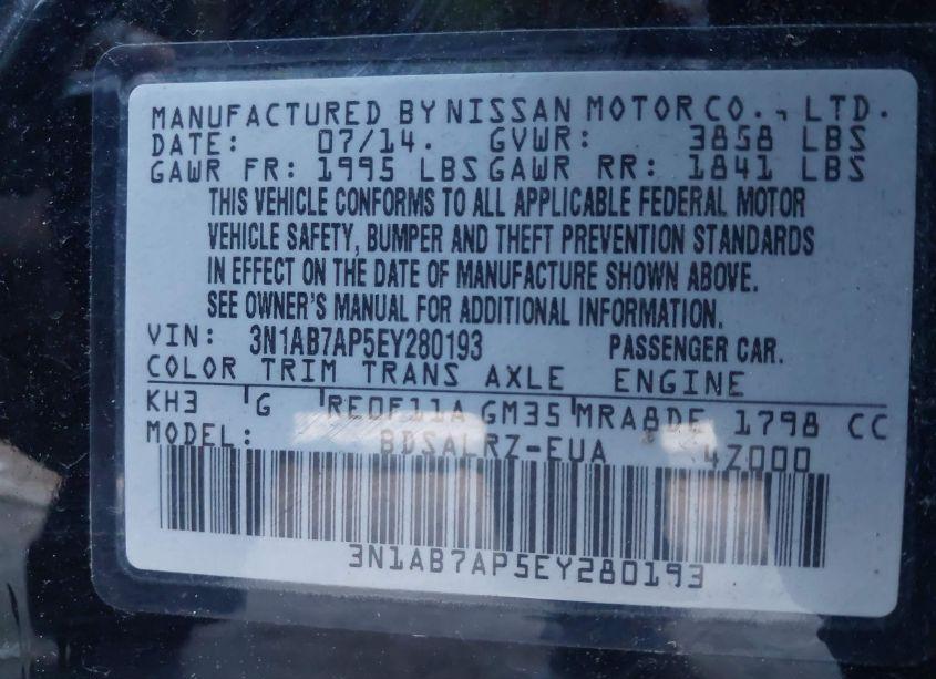 Photo 9 of 2014 Nissan Sentra SR (VIN 3N1AB7AP5EY280193)