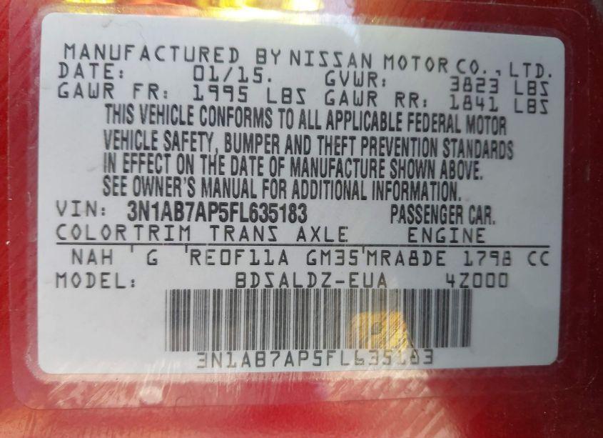 Photo 9 of 2015 Nissan Sentra SV (VIN 3N1AB7AP5FL635183)
