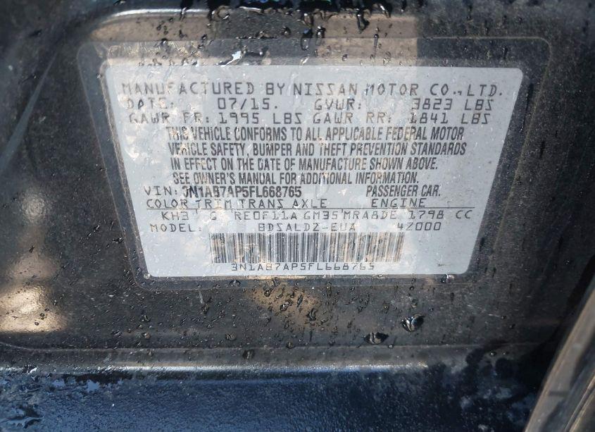 Photo 9 of 2015 Nissan Sentra FE+ S/S/SL/SR/SV (VIN 3N1AB7AP5FL668765)