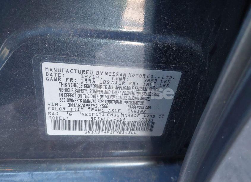 Photo 9 of 2015 Nissan Sentra FE+ S/S/SL/SR/SV (VIN 3N1AB7AP5FY214566)