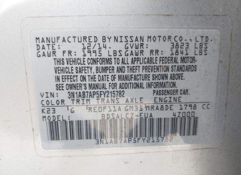 Photo 9 of 2015 Nissan Sentra S (VIN 3N1AB7AP5FY215782)