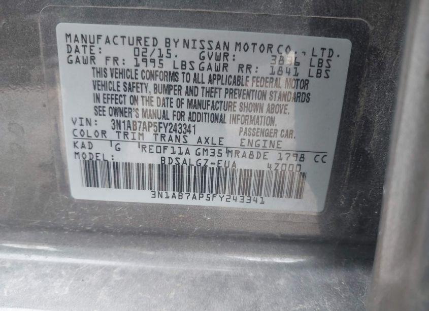 Photo 9 of 2015 Nissan Sentra SL (VIN 3N1AB7AP5FY243341)