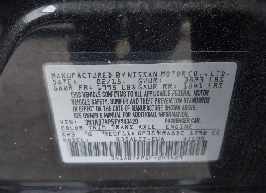 Photo 9 of 2015 Nissan Sentra S (VIN 3N1AB7AP5FY249429)