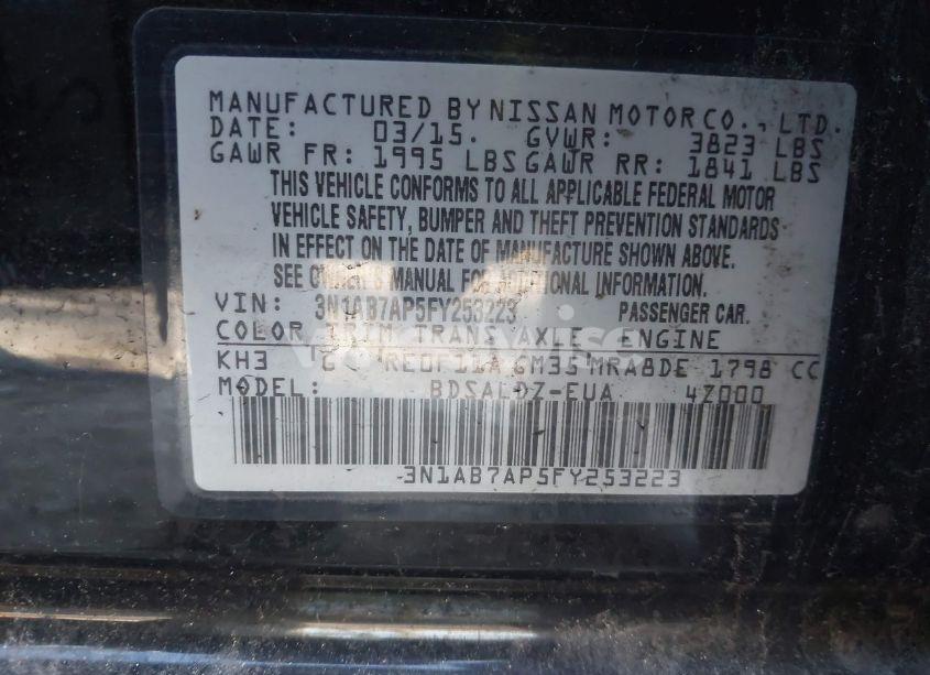 Photo 9 of 2015 Nissan Sentra FE+ S/S/SL/SR/SV (VIN 3N1AB7AP5FY253223)