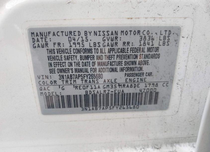 Photo 9 of 2015 Nissan Sentra SR (VIN 3N1AB7AP5FY265680)