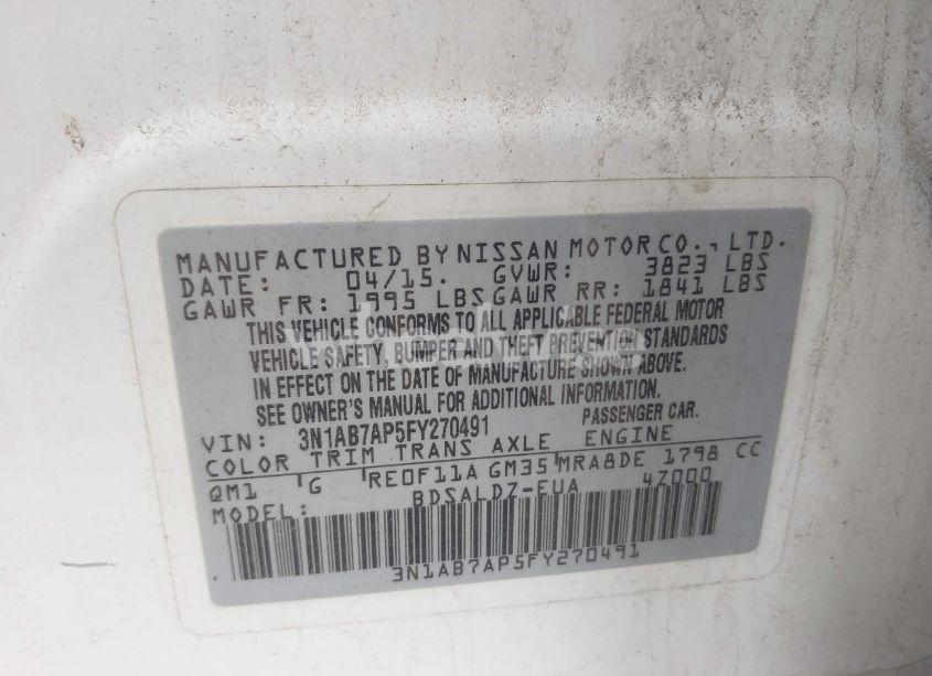 Photo 9 of 2015 Nissan Sentra FE+ S/S/SL/SR/SV (VIN 3N1AB7AP5FY270491)