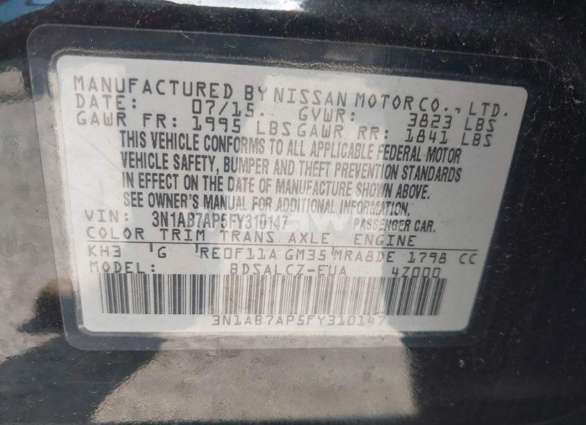 Photo 9 of 2015 Nissan Sentra S (VIN 3N1AB7AP5FY310147)