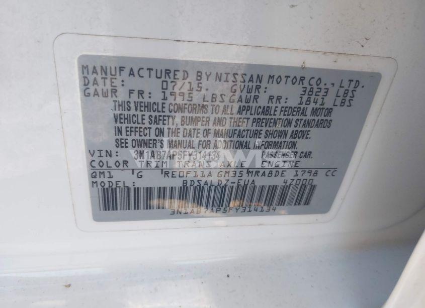 Photo 9 of 2015 Nissan Sentra FE+ S/S/SL/SR/SV (VIN 3N1AB7AP5FY314134)