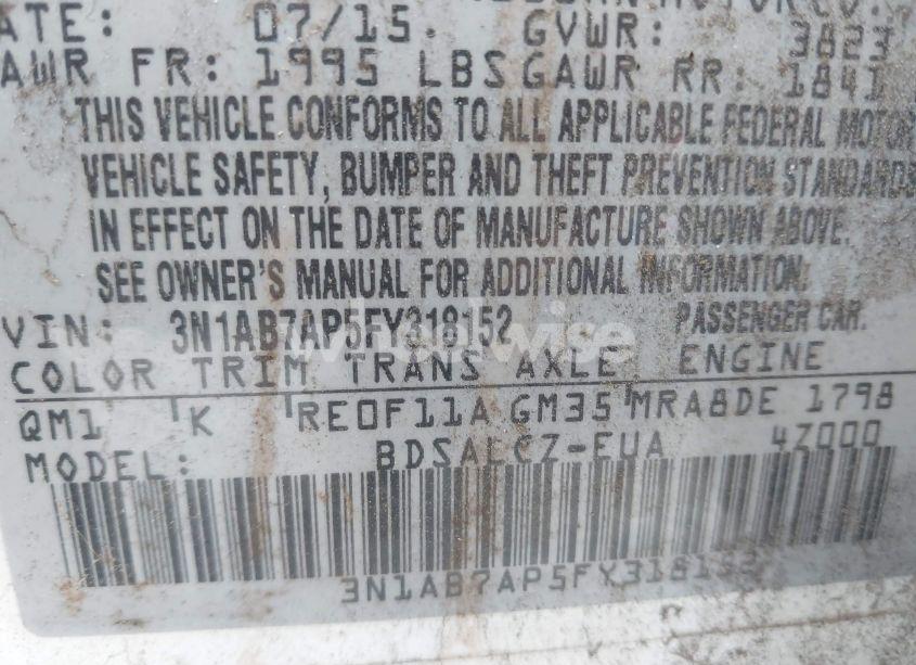 Photo 9 of 2015 Nissan Sentra S (VIN 3N1AB7AP5FY318152)