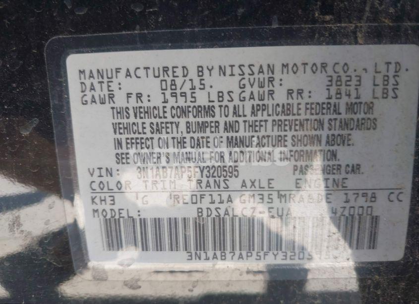 Photo 9 of 2015 Nissan Sentra S (VIN 3N1AB7AP5FY320595)