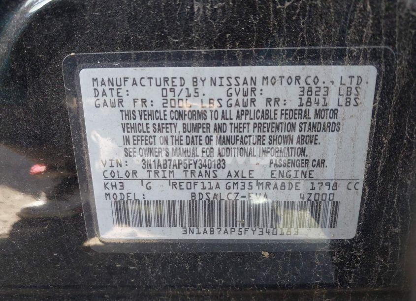 Photo 9 of 2015 Nissan Sentra S (VIN 3N1AB7AP5FY340183)