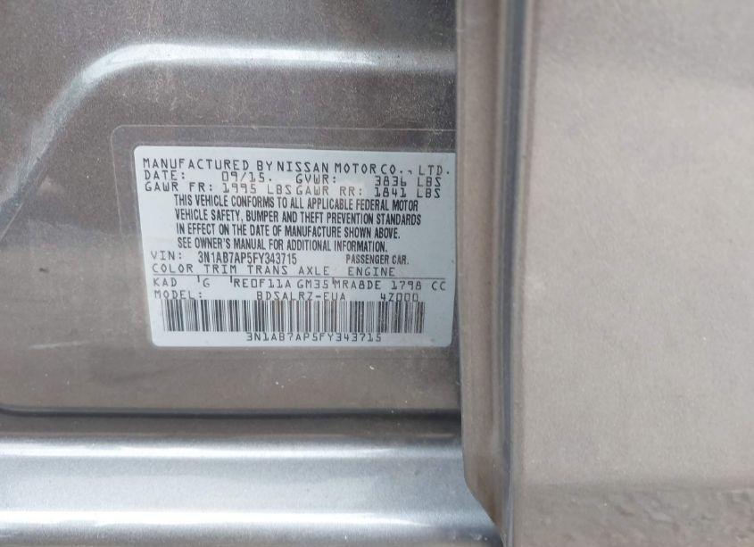 Photo 9 of 2015 Nissan Sentra SR (VIN 3N1AB7AP5FY343715)