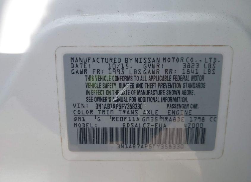 Photo 9 of 2015 Nissan Sentra S (VIN 3N1AB7AP5FY358330)