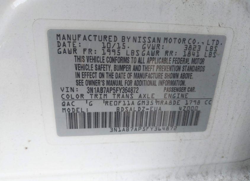 Photo 9 of 2015 Nissan Sentra SV (VIN 3N1AB7AP5FY364872)