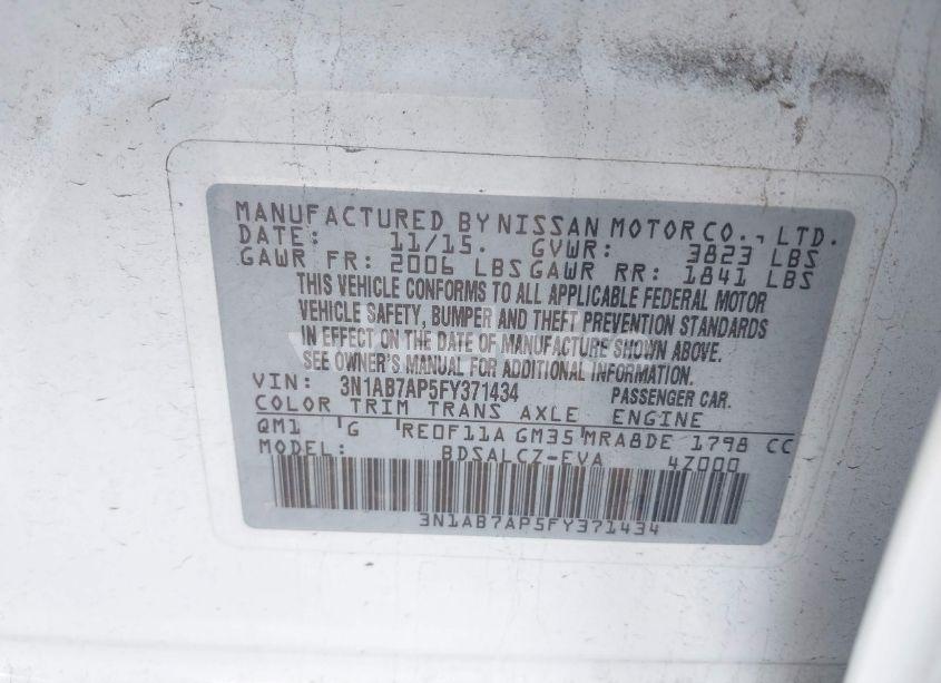 Photo 9 of 2015 Nissan Sentra S (VIN 3N1AB7AP5FY371434)