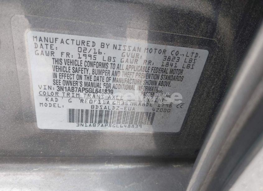 Photo 9 of 2016 Nissan Sentra FE+ S/S/SL/SR/SV (VIN 3N1AB7AP5GL648839)