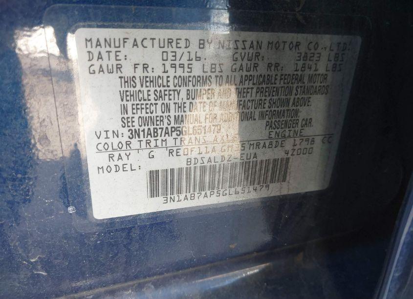 Photo 9 of 2016 Nissan Sentra FE+ S/S/SL/SR/SV (VIN 3N1AB7AP5GL651479)