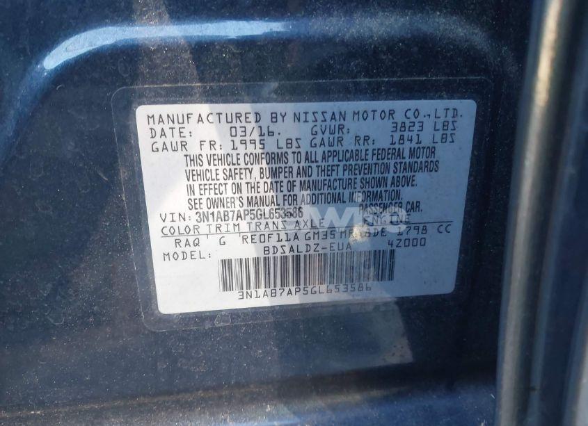 Photo 9 of 2016 Nissan Sentra FE+ S/S/SL/SR/SV (VIN 3N1AB7AP5GL653586)