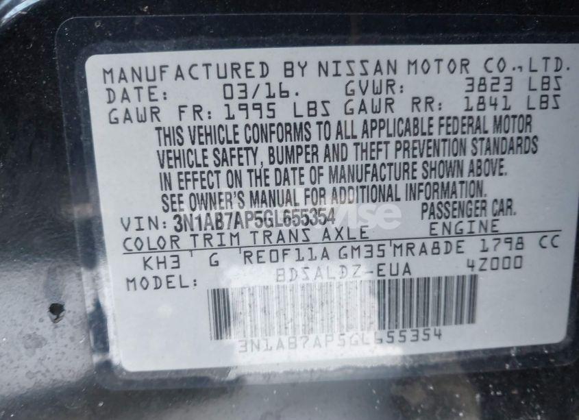 Photo 9 of 2016 Nissan Sentra SV (VIN 3N1AB7AP5GL655354)