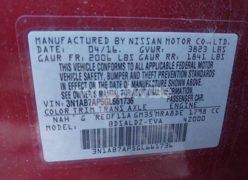 Photo 9 of 2016 Nissan Sentra FE+ S/S/SL/SR/SV (VIN 3N1AB7AP5GL661736)