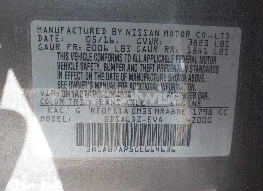 Photo 9 of 2016 Nissan Sentra SV (VIN 3N1AB7AP5GL664636)