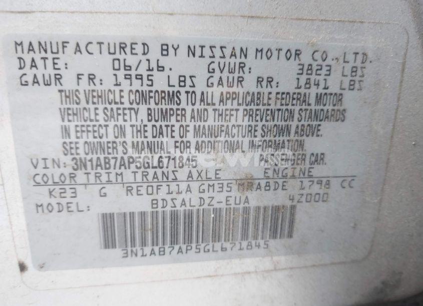 Photo 9 of 2016 Nissan Sentra SV (VIN 3N1AB7AP5GL671845)