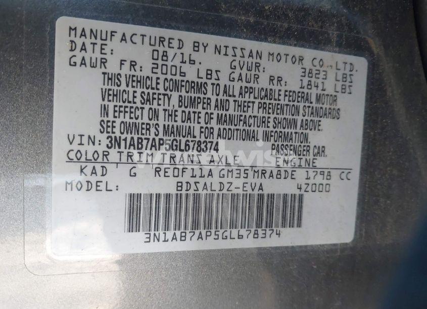 Photo 9 of 2016 Nissan Sentra SV (VIN 3N1AB7AP5GL678374)