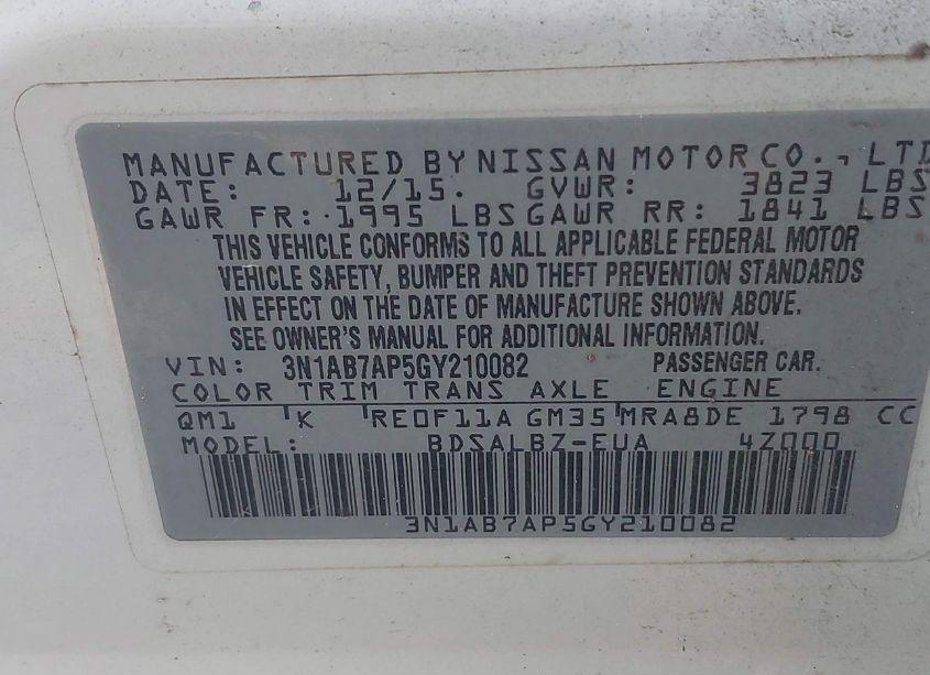 Photo 9 of 2016 Nissan Sentra S (VIN 3N1AB7AP5GY210082)