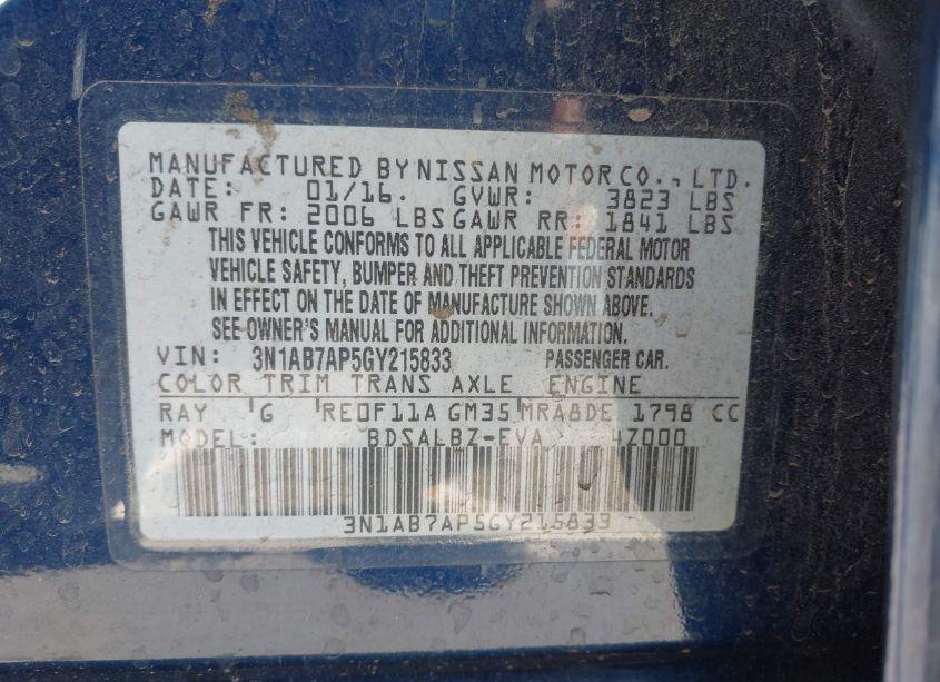 Photo 9 of 2016 Nissan Sentra S (VIN 3N1AB7AP5GY215833)