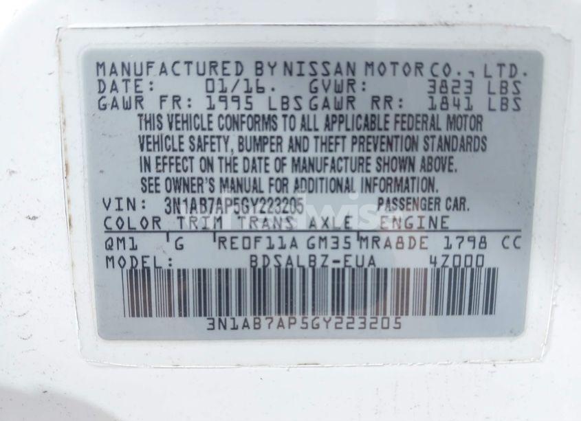 Photo 9 of 2016 Nissan Sentra S (VIN 3N1AB7AP5GY223205)