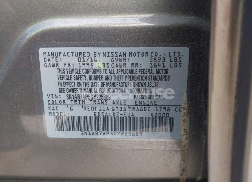 Photo 9 of 2016 Nissan Sentra SV (VIN 3N1AB7AP5GY225889)